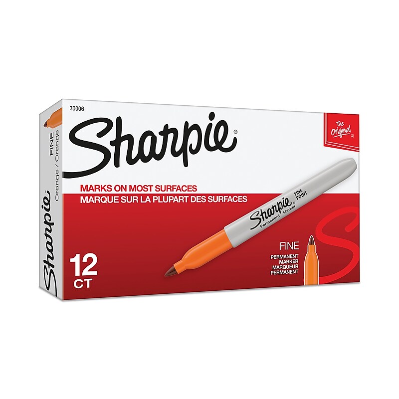 Sharpie Permanent Markers, Fine Tip, Orange, 12/Pack (30006) image 1