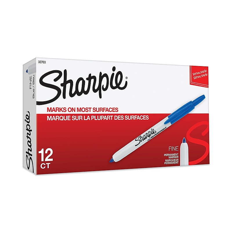Sharpie Retractable Permanent Markers, Fine Tip, Blue, 12/Pack (32703) image 1