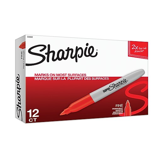 Sharpie Super Permanent Marker, Fine Tip, Red, Dozen (33002) Staples