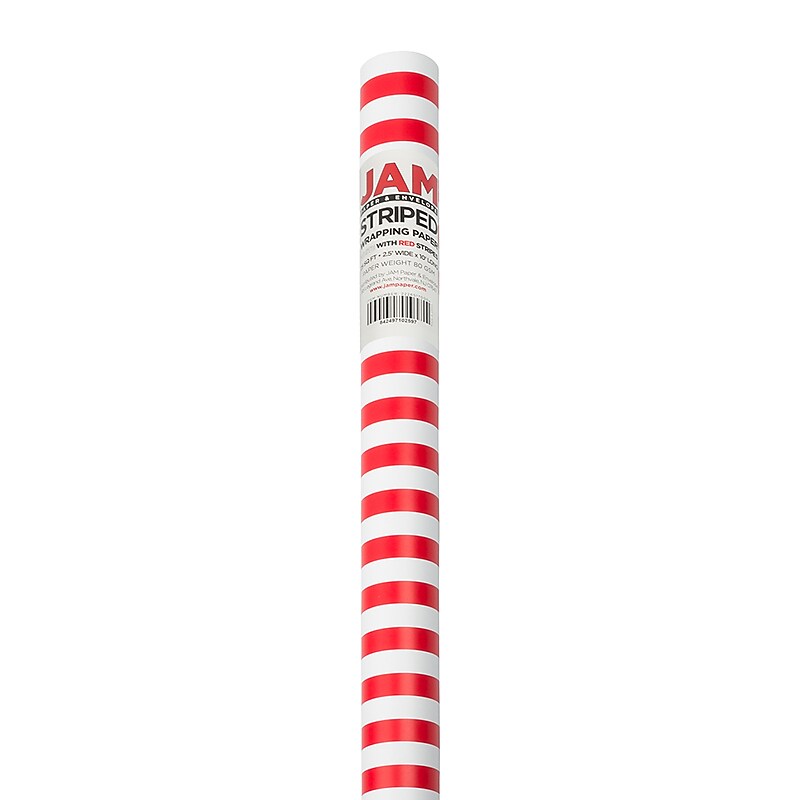 JAM Paper Wrapping Paper, 25 Sq. ft. x 30", Red & White Stripes, 2/Pack (2226517000C) image 1