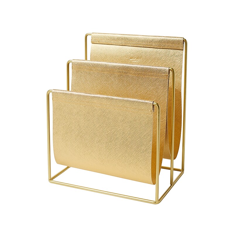 Martha Stewart 2-Compartment Faux Leather File Organizer, Gold (MS107P) image 1