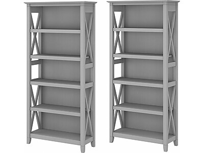 Bush Furniture Key West 66"H 5-Shelf Bookcase with Adjustable Shelves, Cape Cod Gray Laminated Wood, 2/Set (KWS046CG)