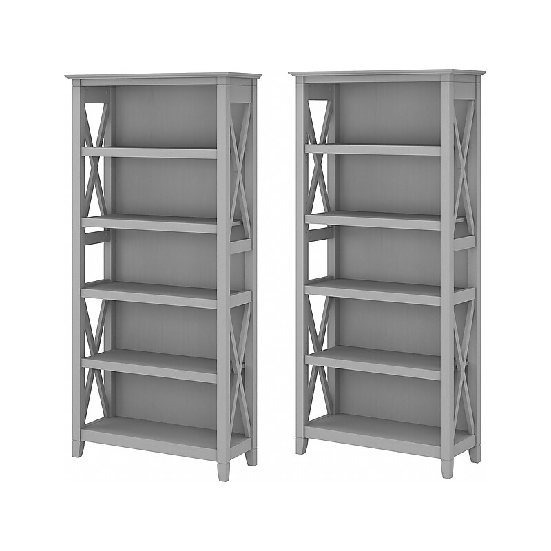 Bush Furniture Key West 66"H 5-Shelf Bookcase with Adjustable Shelves, Cape Cod Gray Laminated Wood, 2/Set (KWS046CG) image 1