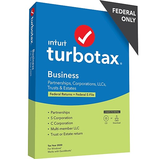 TurboTax Desktop Business 2020 Federal Only for 1 User, Windows, CD