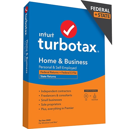 TurboTax Desktop Home & Business 2020 Fed + EFile & State for 1 User