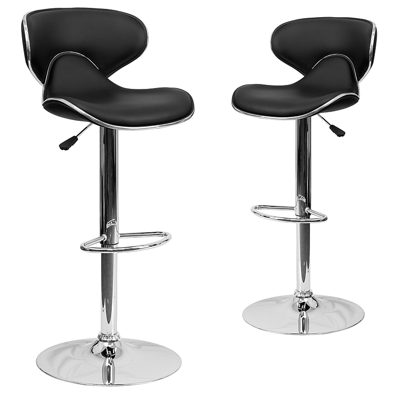 Flash Furniture Contemporary Vinyl Adjustable Height Barstool with Back, Black, 2-Pieces (2DS815BKGG) image 1