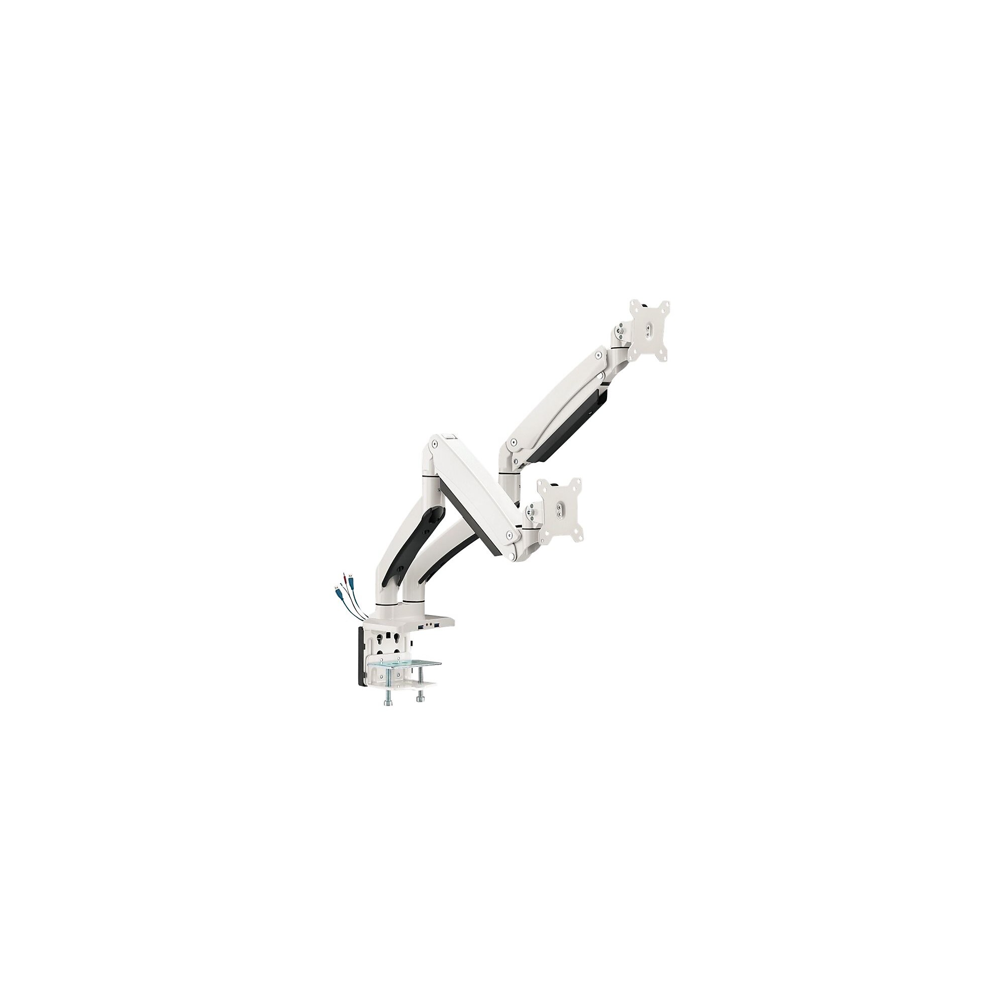 SIIG Dual Monitor Aluminum Heavy Duty Desk Mount with USB and Audio Ports Arm, Up to 35″, White  (CE-MT3211-S1) Simolary simolary.com
