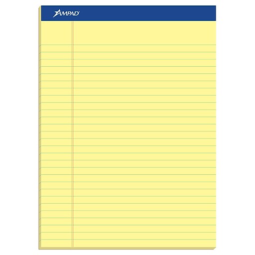 Ampad Notepads, 8.5" x 11.75", Wide Ruled, Canary, 50 Sheets/Pad, 12