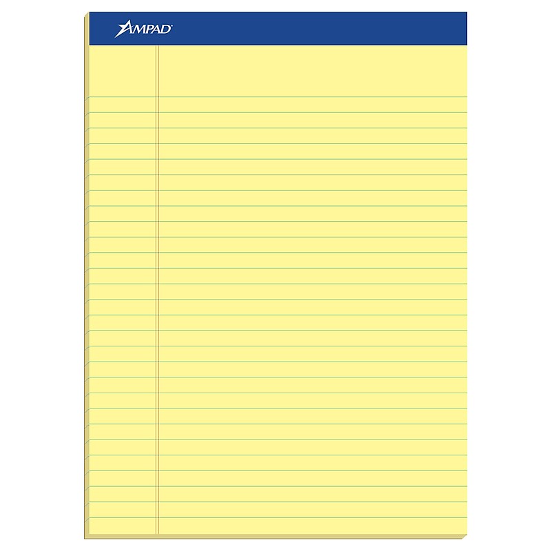 Ampad Notepads, 8.5" x 11.75", Wide Ruled, Canary, 50 Sheets/Pad, 12 Pads/Pack (TOP20-220) image 1