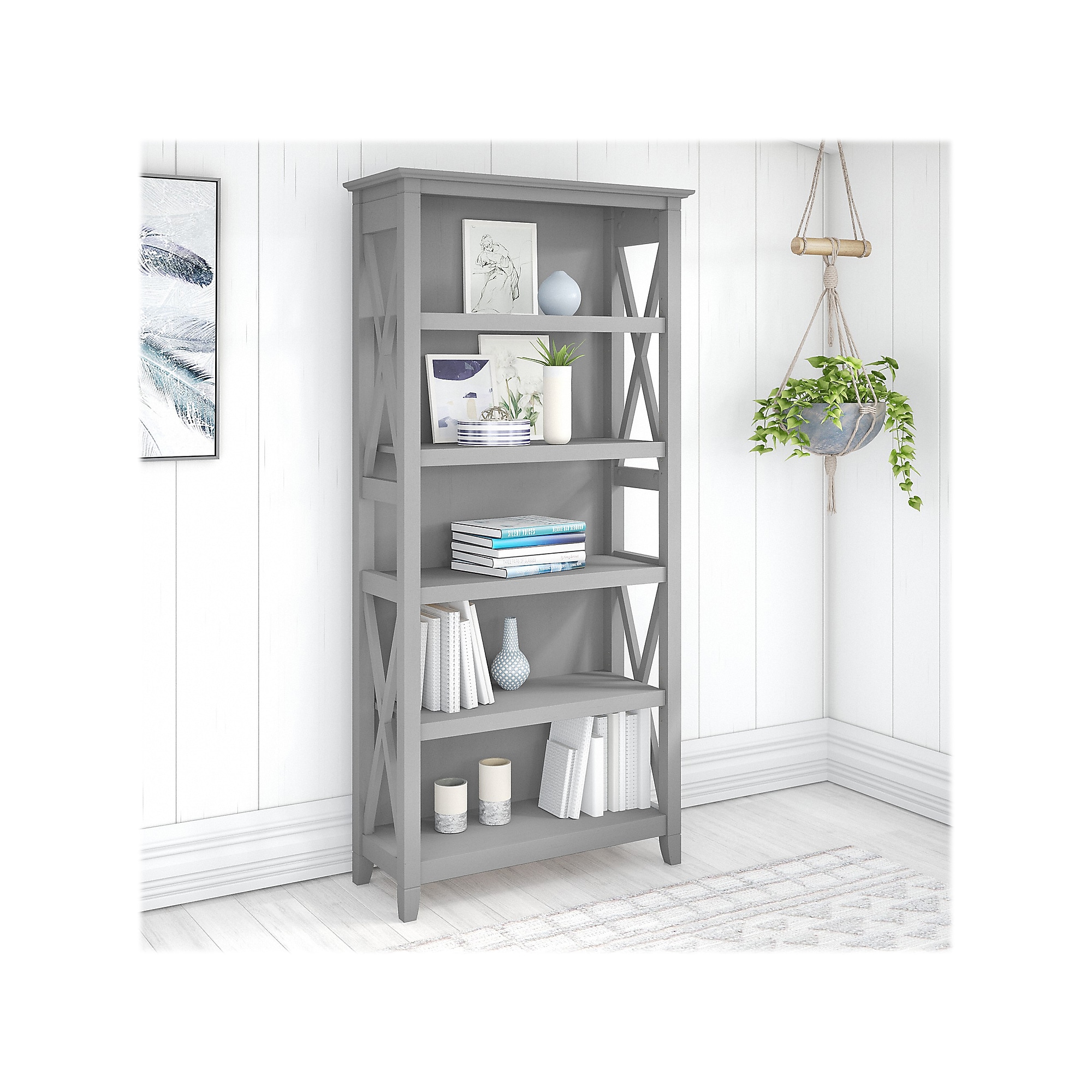 Bush Furniture Key West 66″H 5-Shelf Bookcase with Adjustable Shelves, Cape Cod Gray Laminated Wood (KWB132CG-03) Sansujyuku sansujyuku.com