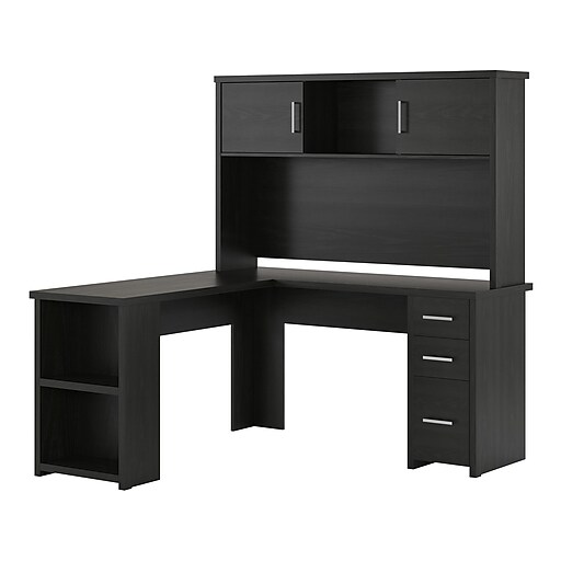Ameriwood Eastway 59" Laminate LShaped Desk with Hutch, Black Oak