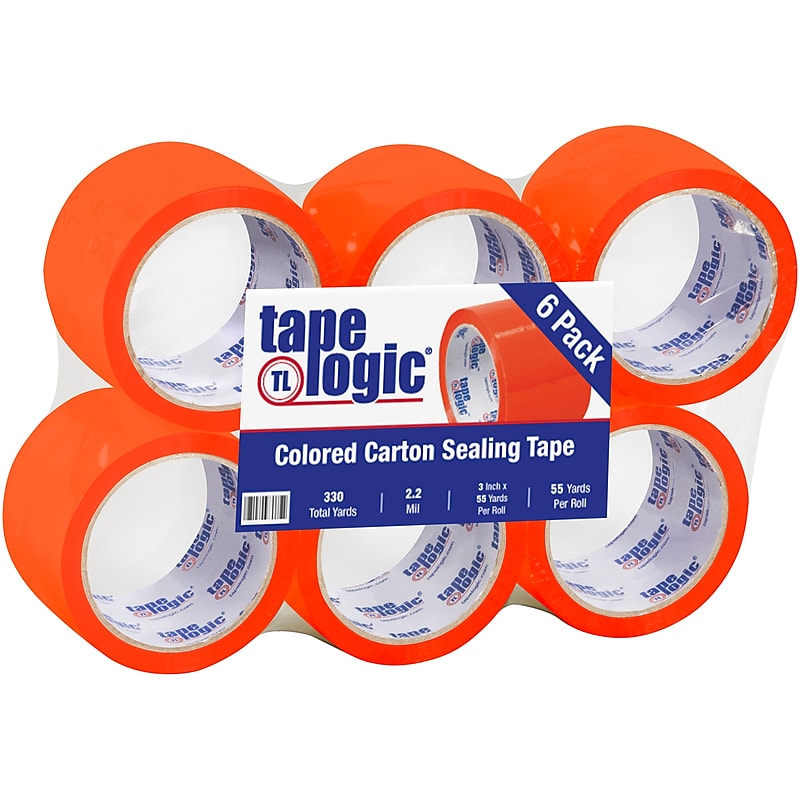 Tape Logic Colored Carton Sealing Heavy Duty Packing Tape, 3" x 55 yds., Orange, 6/Carton (T90522O6PK) image 1