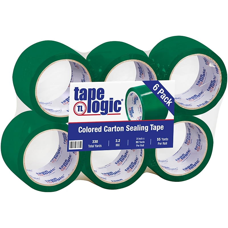 Tape Logic Colored Carton Sealing Heavy Duty Packing Tape, 3" x 55 yds., Green, 6/Carton (T90522G6PK) image 1