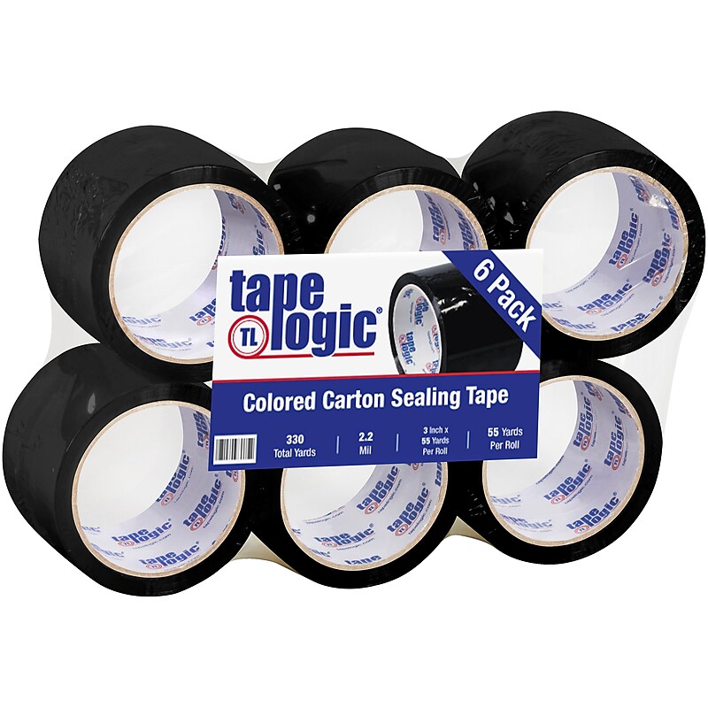 Tape Logic Colored Carton Sealing Heavy Duty Packing Tape, 3" x 55 yds., Black, 6/Carton (T90522BK6PK) image 1