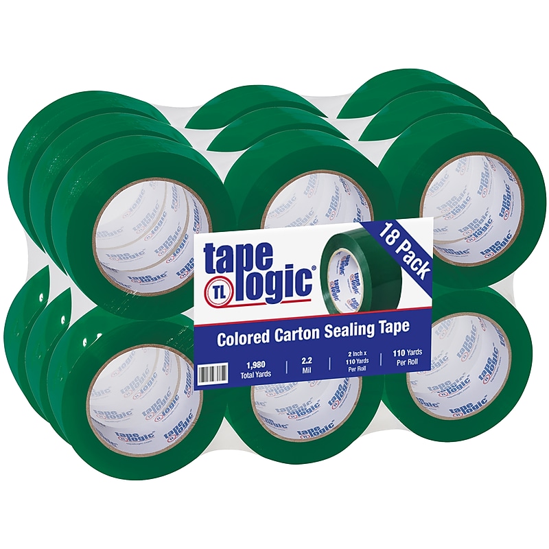Tape Logic Colored Carton Sealing Heavy Duty Packing Tape, 2" x 110 yds., Green, 18/Carton (T90222G18PK) image 1