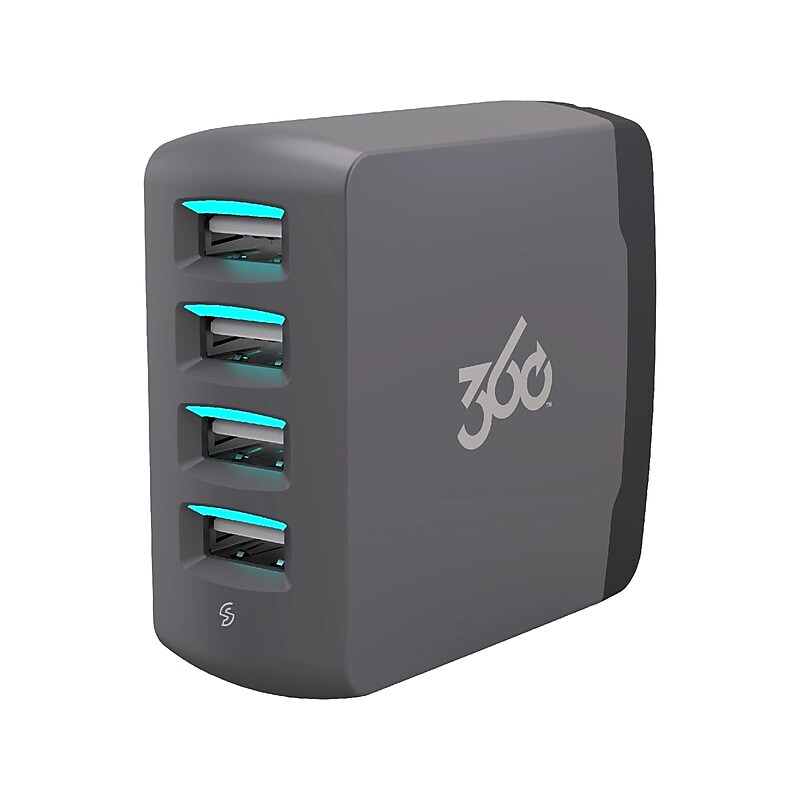 360 Electrical Vivid 8.0 4-Outlet Wall Charger, Gray (360542) image 1