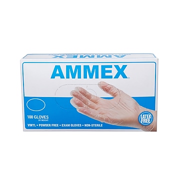 Ammex Powder-Free Vinyl Exam Gloves, Latex-Free, Medium, 100/Box (VPF64100)