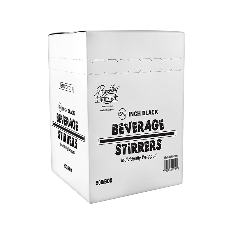 BERK Individually Wrapped Black Plastic Stirrer, 500/Box (1241213) image 1