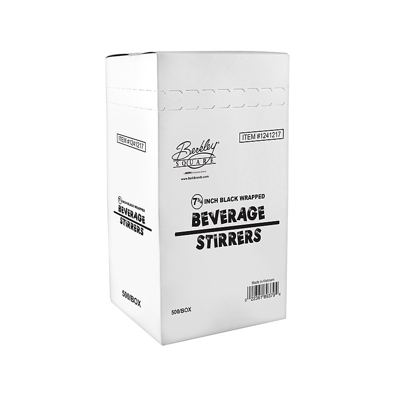BERK Individually Wrapped Black Plastic Stirrer, 500/Box (1241217) image 1