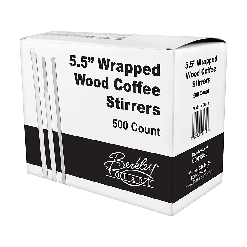 BERK Individually Wrapped Wooden Stirrer, 500/Box (9041280) image 1