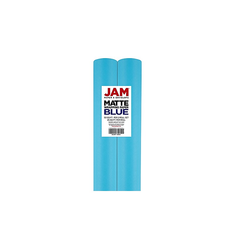 JAM Paper Wrapping Paper, 25 Sq. ft. x 30", Matte Bright Blue/Peacock Blue, 2/Pack (170128191A) image 1