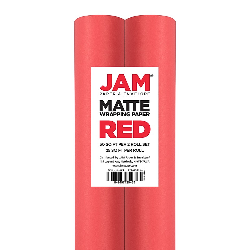 JAM Paper Wrapping Paper, 25 Sq. ft. x 30", Matte Red, 2/Pack (277013524A) image 1