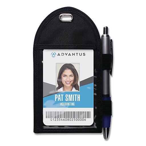 Advantus Badge Holder with Pen Loop, Vertical, 3 1/4" x 6", Black, 12/Box (AVT75648) Staples