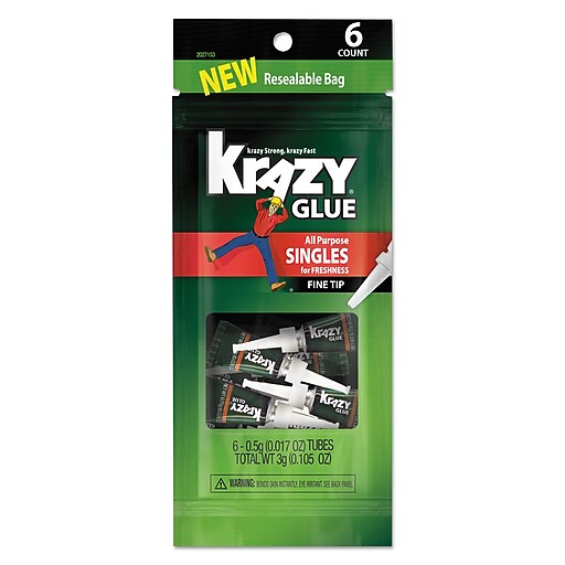 Krazy Glue AllPurpose Super Glue SingleUse Tubes, 0.02 oz, Dries Clear, 6/Pack (EPI2027153) at
