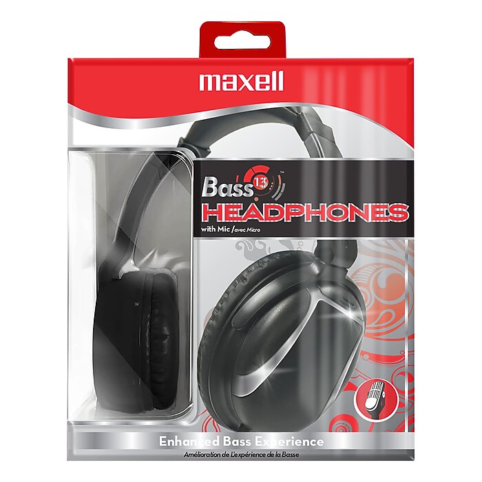 Maxell Bass 13 Headphone with Mic, Black (MAX199840) | Staples