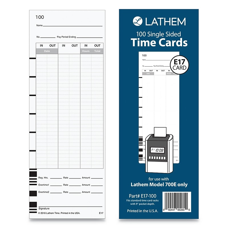 Lathem E17-100 Time Card, Bi-Weekly/Monthly/Semi-Monthly/Weekly, One Side, 9", 100/Pack (LTHE17100) image 1