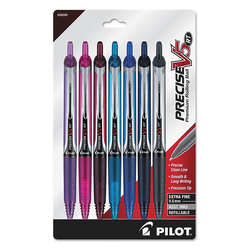 Pilot Precise V5RT Retractable Roller Ball Pen, 0.5mm, Assorted Ink/Barrel, 7/Pack (PIL26095) image 1