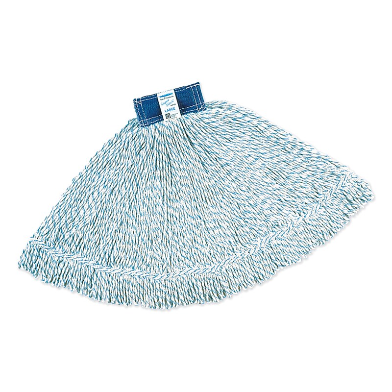 Rubbermaid Super Stitch Finish Mops, Cotton/Synthetic, White, Large, 1-in. Blue Headband (RCPD513) image 1