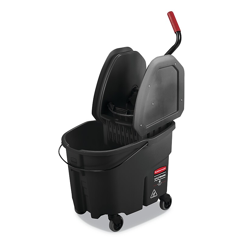 Rubbermaid WaveBrake 2.0 Bucket/Wringer Combos, Down-Press, 35 qt, Plastic, Black (RCPFG1863898) image 1