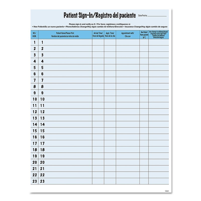 Tabbies HIPAA Labels, Patient Sign-In, 8.5 x 11, Blue, 23/Sheet, 125 Sheets/Pack (TAB14541) image 1