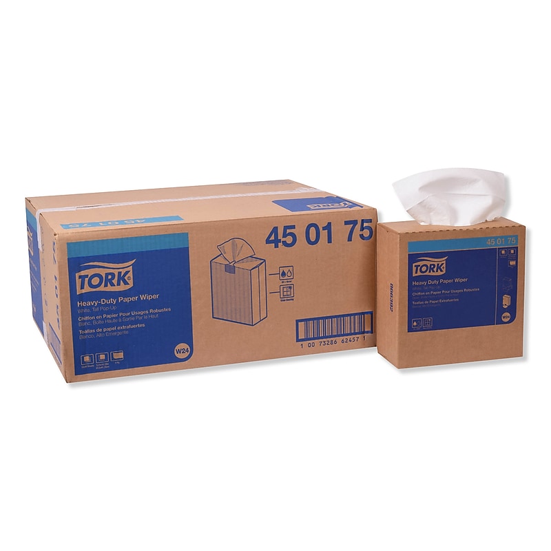 Tork Heavy-Duty Paper Wiper, 9.25 x 16.25, White, 90 Wipes/Box, 10 Boxes/Carton (TRK450175) image 1