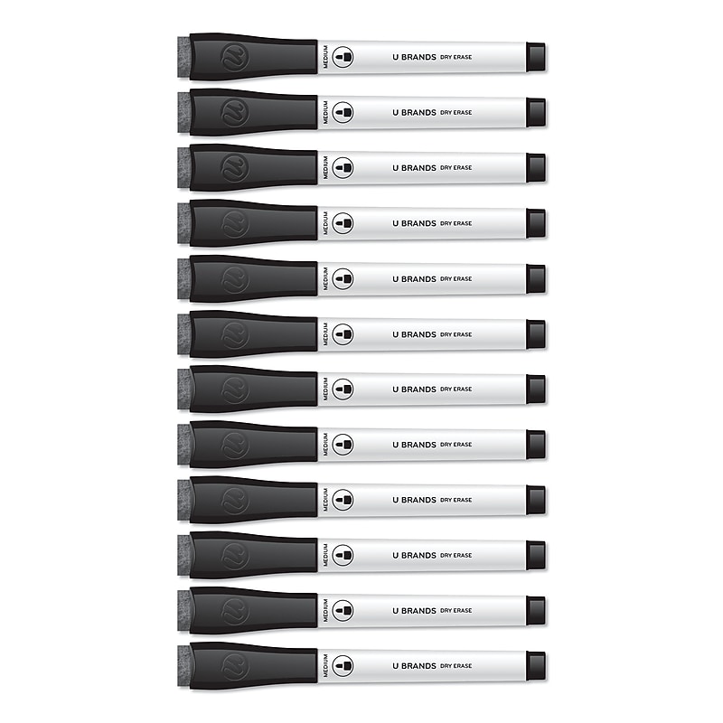 U Brands Medium Point Low-Odor Dry-Erase Markers with Erasers, Black, Dozen (UBR2922U0012) image 1