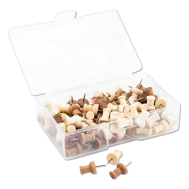 U Brands Fashion Push Pins, Wood, Assorted, 3/8", 100/Pack (UBR3085U0624) image 1