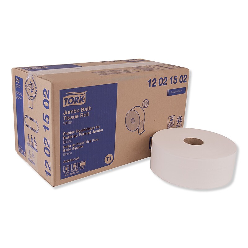 Tork Advanced Jumbo Bath Tissue, Septic Safe, 2-Ply, White, 1600 ft/Roll, 6 Rolls/Carton (TRK12021502) image 1