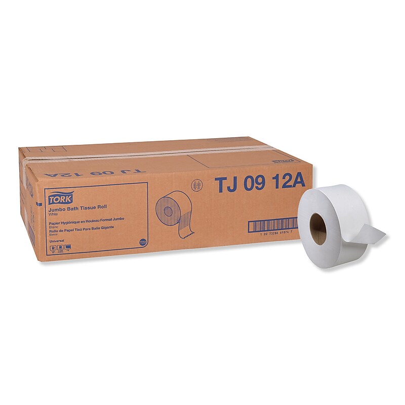 Tork Universal Jumbo Bath Tissue, Septic Safe, 1-Ply, White, 3.48" x 2,000 ft, 12 Roll/Carton (TRKTJ0912A) image 1