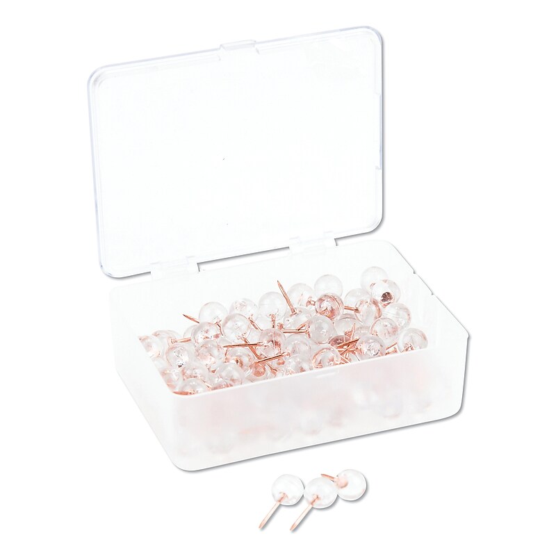 U Brands Fashion Sphere Push Pins, Plastic, Clear/Rose Gold, 7/16", 100/Pack (UBR3089U0624) image 1