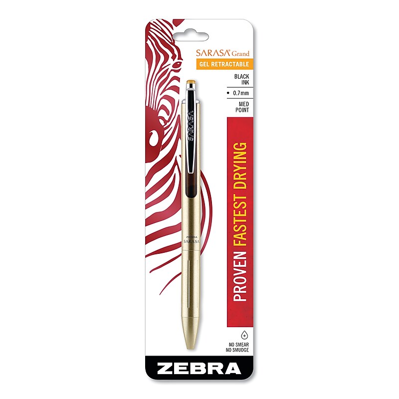 Zebra Blister-Carded Sarasa Grand Retractable Gel Pen, Fine 0.7mm, Black Ink, Gold Barrel (ZEB45511) image 1