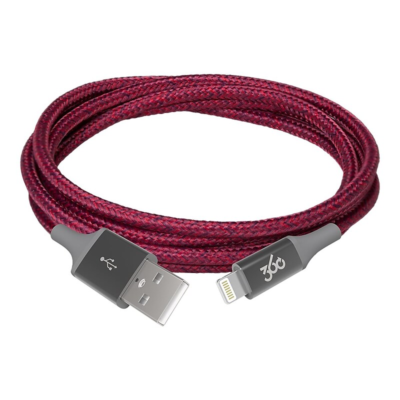 360 Electrical Habitat 4' USB A Male/Lightning 8-Pin Male, Cranberry (360650-CB) image 1