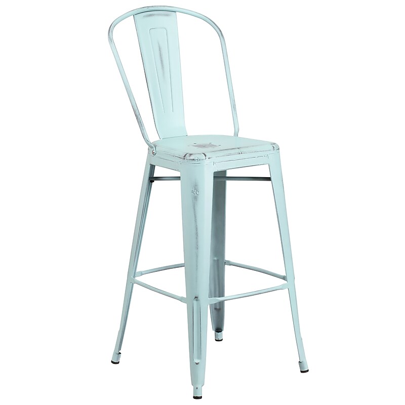 Flash Furniture Cindy Contemporary Metal Barstool with Vertical Back, Distressed Green-Blue (ET353430DB) image 1