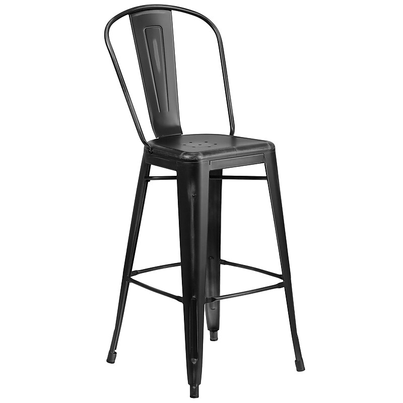 Flash Furniture Cindy Contemporary Metal Barstool with Vertical Back, Distressed Black (ET353430BK) image 1