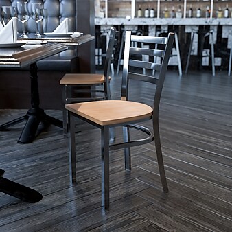 Flash Furniture HERCULES Series Metal Ladder Back and Wood Seat Restaurant Chair, Natural (XUDG694CLADNATW)