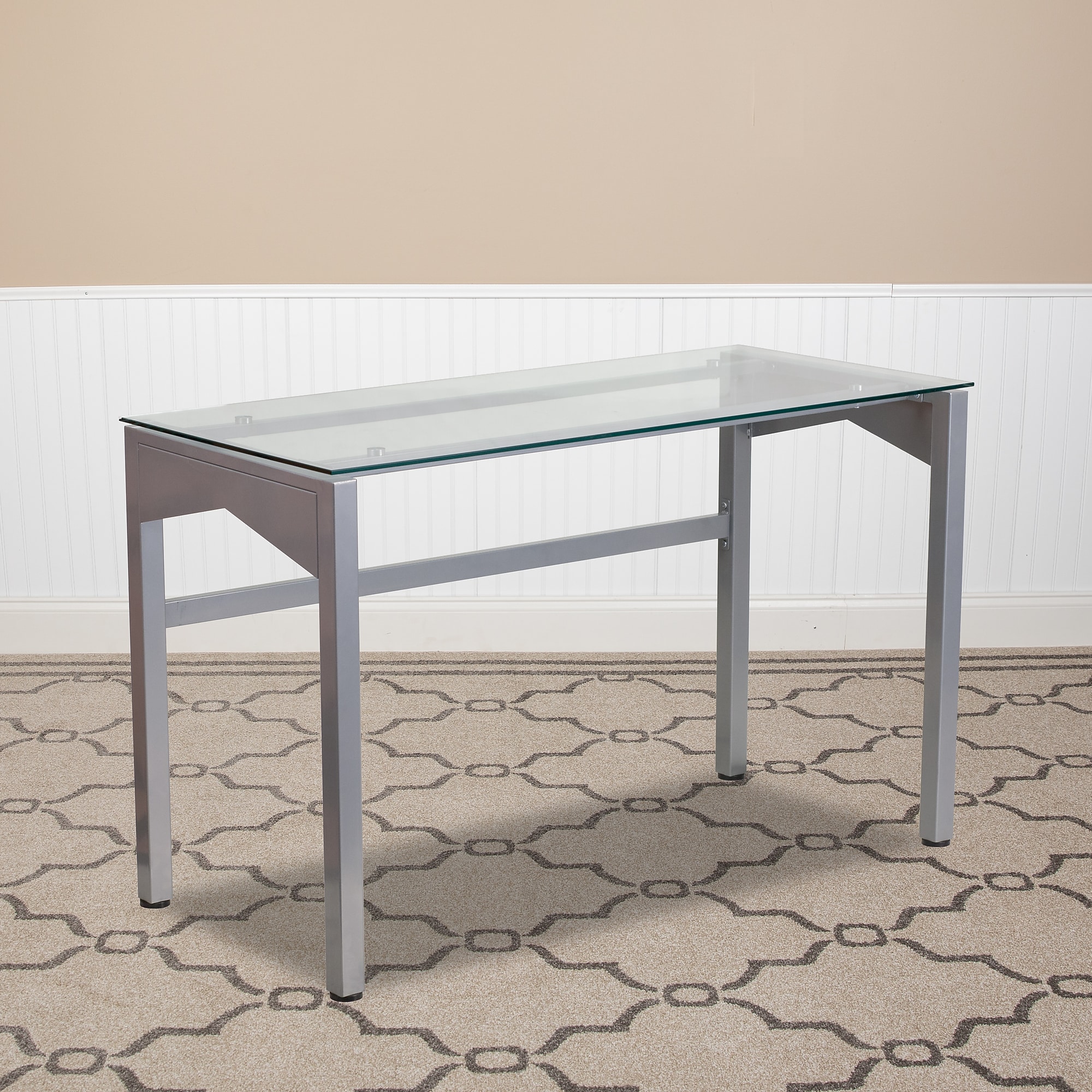 Flash Furniture 47″ Glass Glass Computer Desks Clear/Silver (NANYLCD1219) Sansujyuku sansujyuku.com