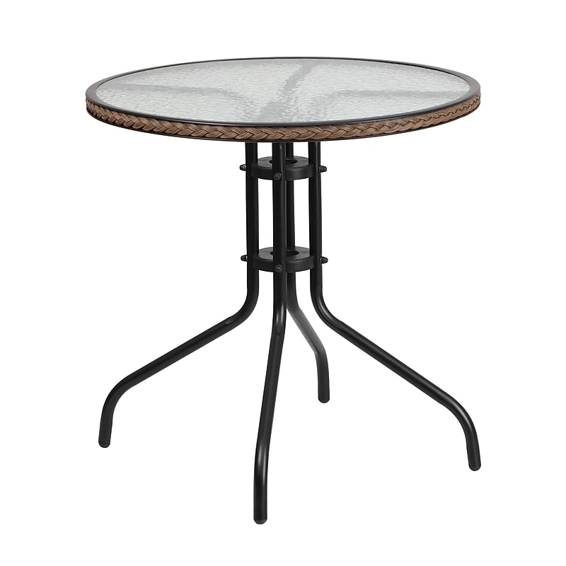 Flash Furniture Barker 28.75" Round Table with Rattan Edging, Clear/Dark Brown (TLH087DKBN) image 1