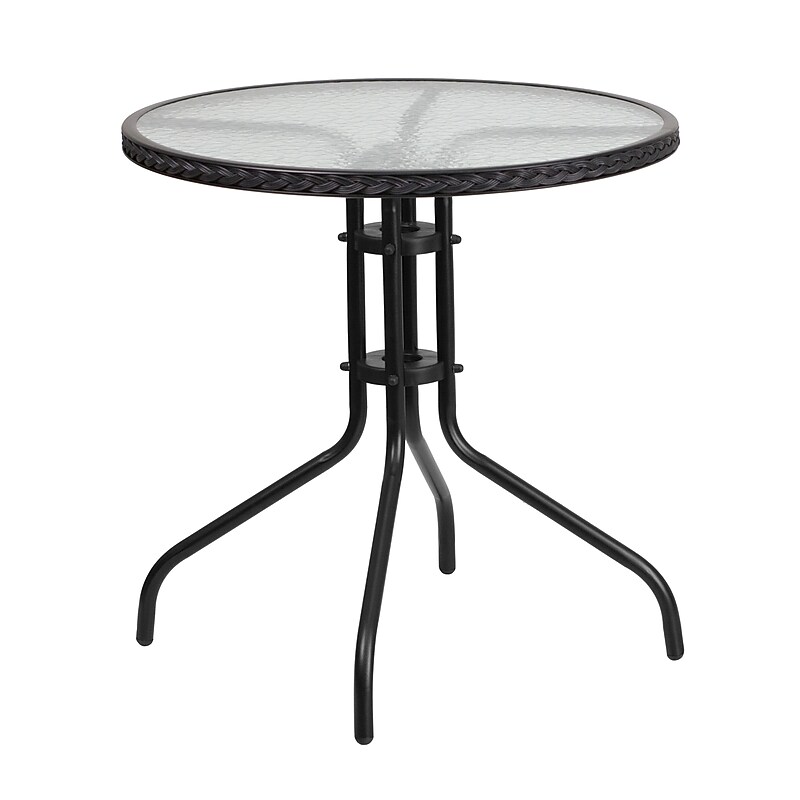Flash Furniture Barker 28.75" Round Table with Rattan Edging, Clear/Black (TLH087BK) image 1