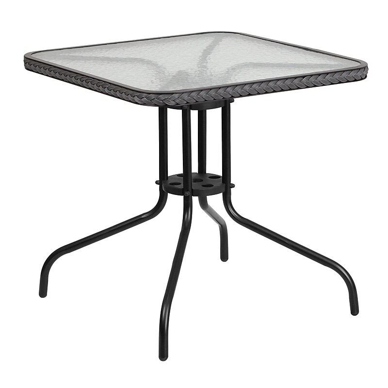 Flash Furniture Barker Square Table with Rattan Edging, 28" x 28", Clear/Gray (TLH073RGY) image 1