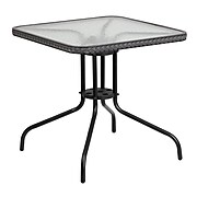Flash Furniture 28'' Square Tempered Glass Metal Table with Gray Rattan Edging (TLH-073R-GY-GG)